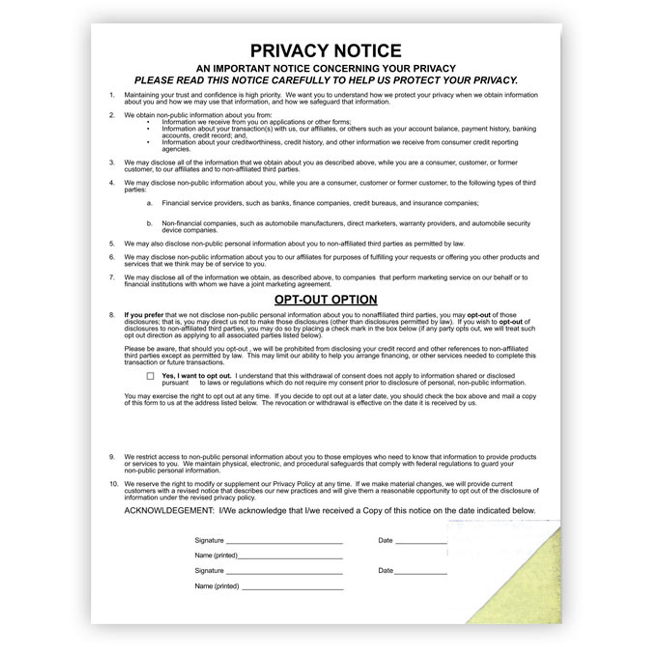 Privacy Notice - PN-2001-2 - QTY. 100