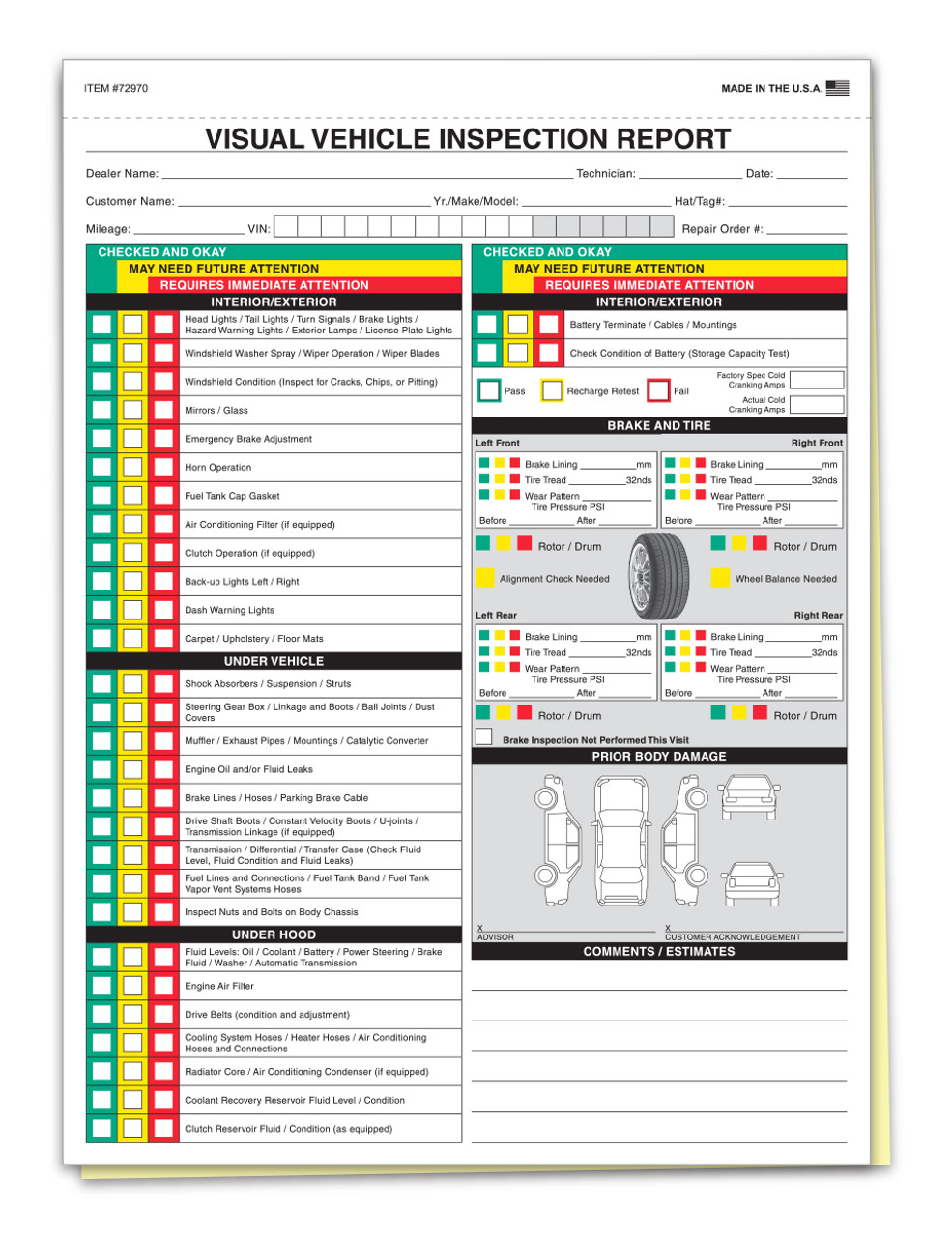 Visual Vehicle Inspection - 2 PART - QTY. 250