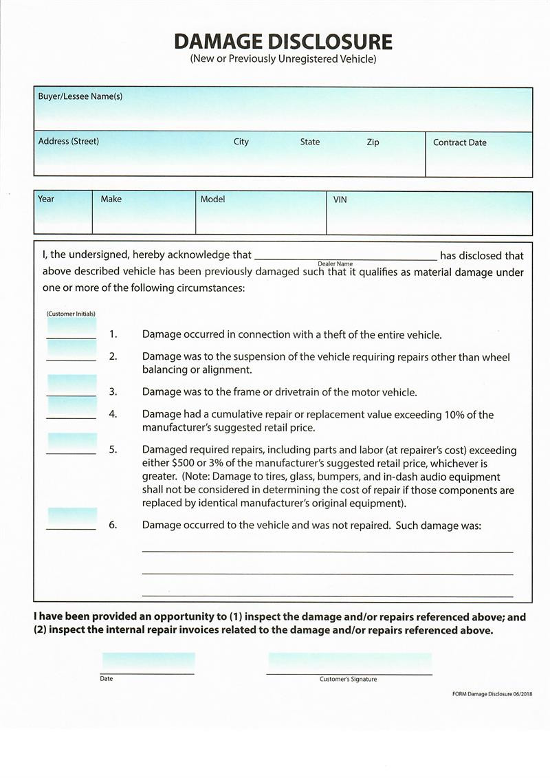 Shop Our Damage Disclosure Forms Car Dealer Depot