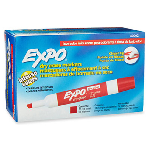 Low Odor Dry Erase Marker, Chisel Tip, Red, Dozen