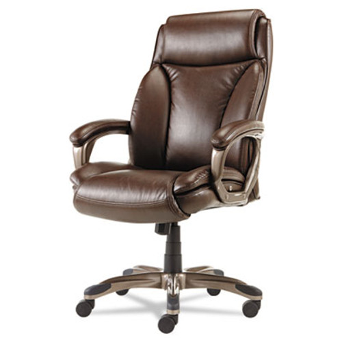 Veon Series Executive High-Back Leather Chair, w/ Coil Spring Cushioning, Brown