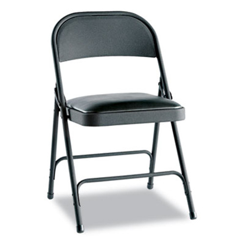 Steel Folding Chair with Two-Brace Support, Padded Seat, Graphite, 4/Carton