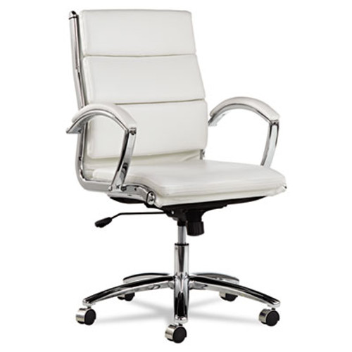 Neratoli Mid-Back Swivel/Tilt Chair, White Stain-Resistant Faux Leather, Chrome