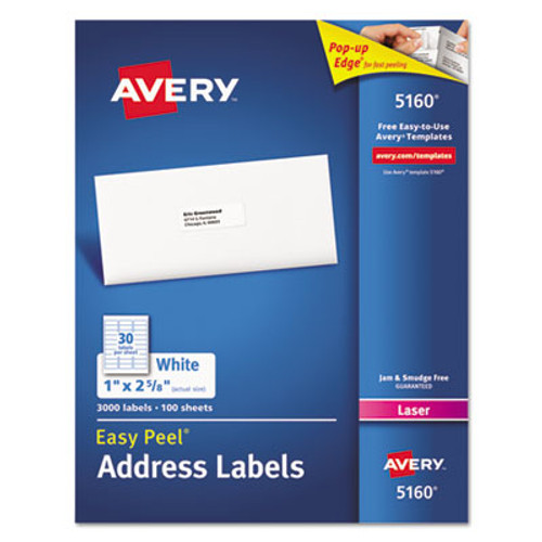 Easy Peel Laser Address Labels, 1 x 2 5/8, White, 3000/Box