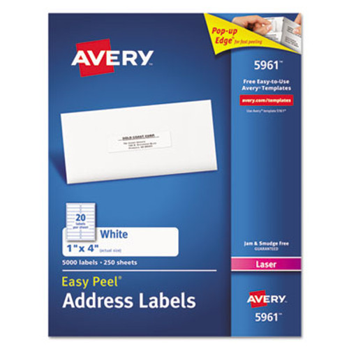 Easy Peel Laser Address Labels, 1 x 4, White, 2000/Box