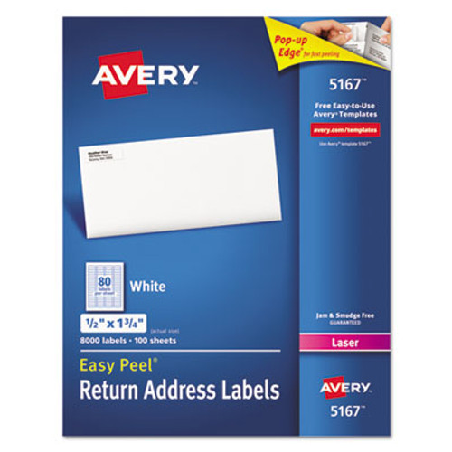 Easy Peel Laser Address Labels, 1/2 x 1 3/4, White, 8000/Box