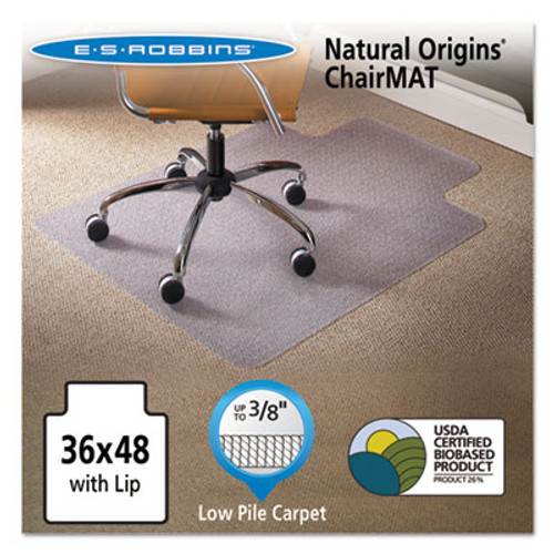 Natural Origins Chair Mat With Lip For Carpet, 36 x 48, Clear