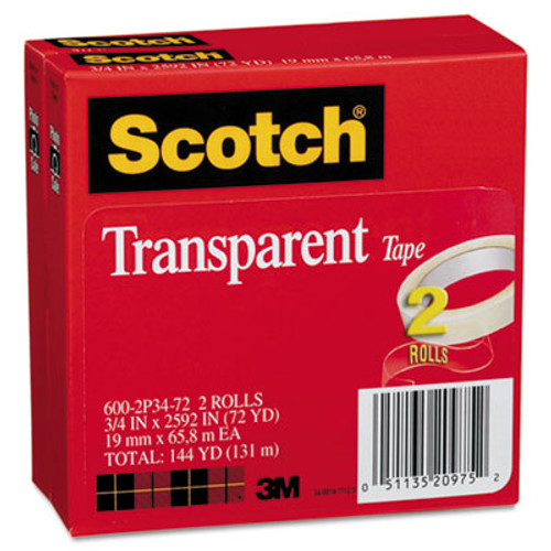 Transparent Tape 600 2P34 72, 3/4" x 2592", 3" Core, Transparent, 2/Pack