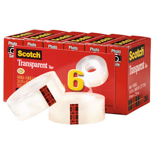 Transparent Tape, 3/4" x 1000", 1" Core, Clear, 6/Pack