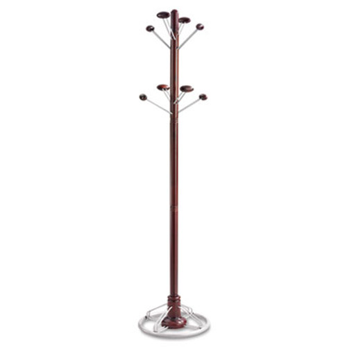 Modern Costumer, Eight Hook, Wood/Steel, 18-1/2w x 18-1/2d x 69h, Mahogany