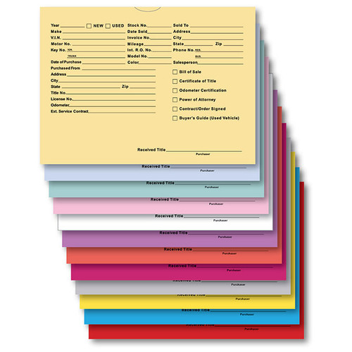 Vehicle Deal Envelopes (Deal Jackets) - Printed, 9" x 12", 100 Per Pack DSA-546