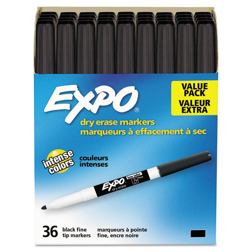 Low Odor Dry Erase Marker, Fine Point, Black, 36/Box