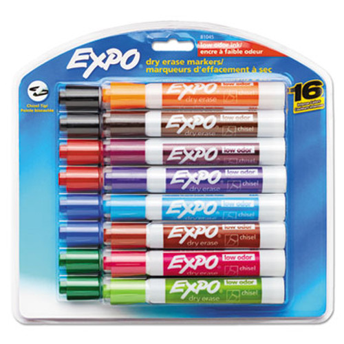 Low Odor Dry Erase Marker, Chisel Tip, Assorted, 16/Set