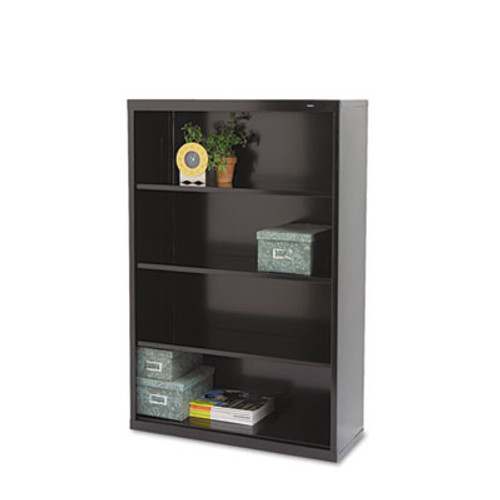 Metal Bookcase, Four-Shelf, 34-1/2w x 13-1/2d x 52-1/2h, Black