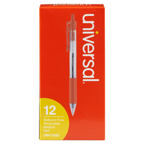 Economy Retractable Ballpoint Pen, Red Ink, Clear, 1mm, Dozen