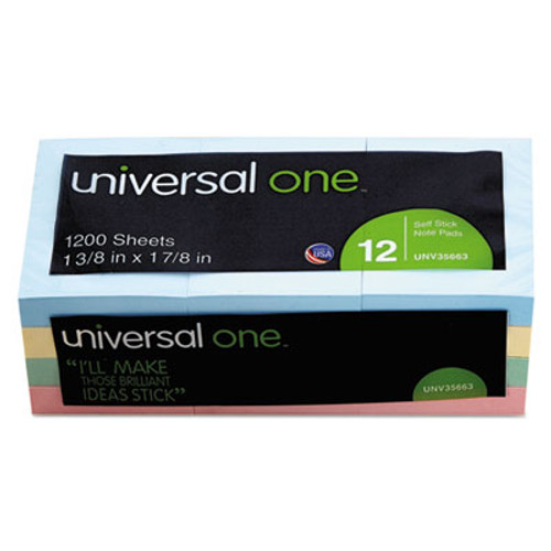 Self-Stick Notes, 1-1/2 x 2, 4 Pastel Colors, 12 100-Sheet Pads/Pack