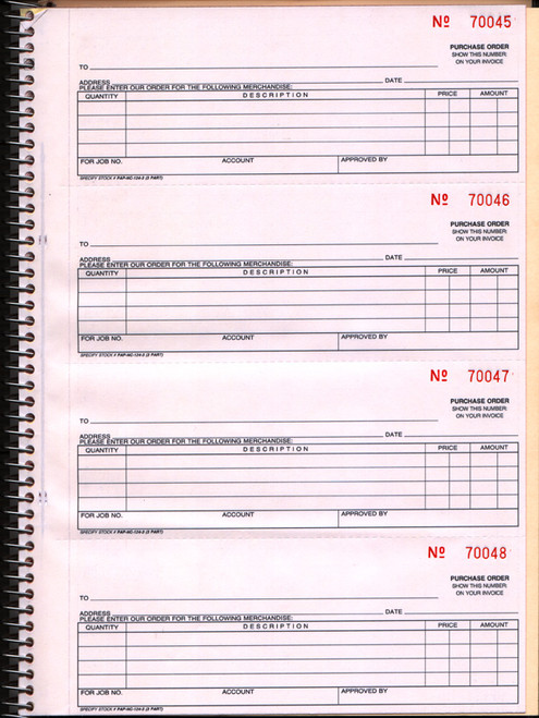 Coil Bound Purchase Order Book Pre-numbered 200/Book
