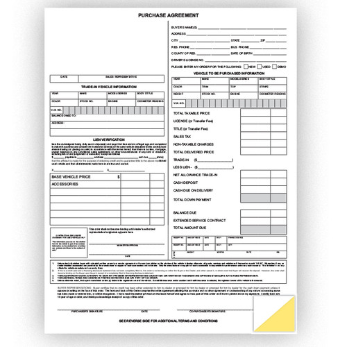 Purchase Agreement (Plain), 8 1/2" x 11" -  2 Part, 100 Per Pack