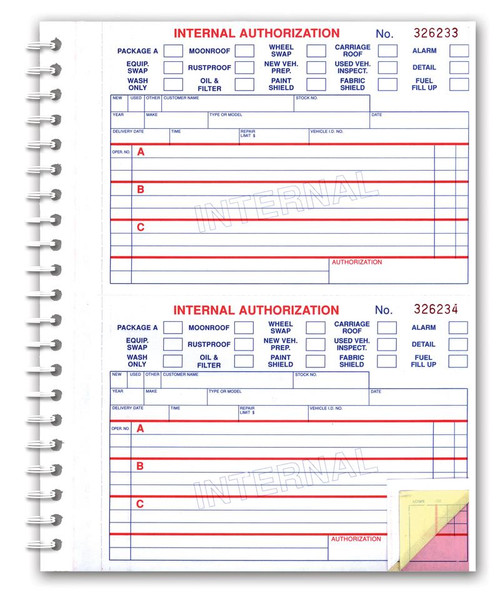 Internal Authorization Book, 8 1/2" x 11"  -  3 Part, 1 Book