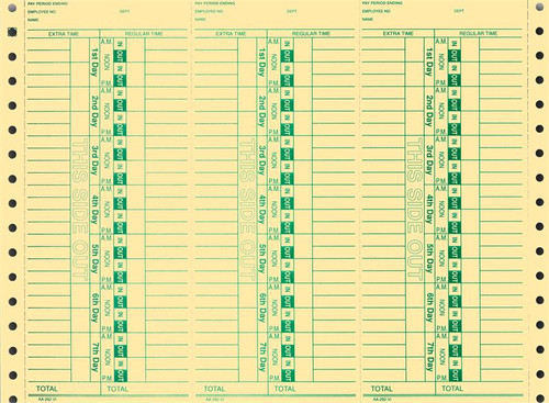 Time Clock Cards, 11 1/4" x 8 1/2", 100 Sheets Per Pack, 3 Cards Per Sheet