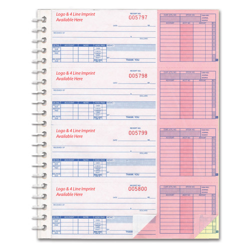 Cash Receipt Books - 1 Short 2 Long (Imprinted), 8 1/2" x 11"  -  3 Part