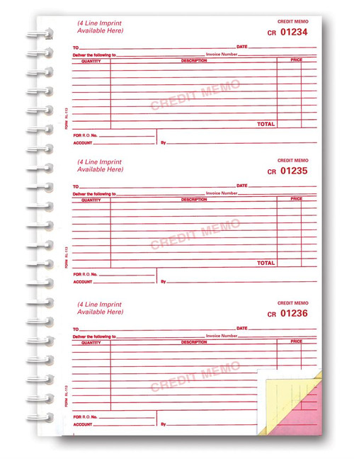 Credit Memo Books (Stock), 7 1/2" x 11"  -  3 Part, 1 Book