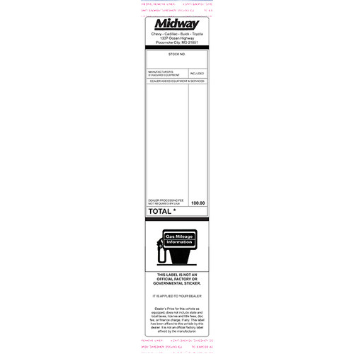 Addendum Stickers (Tape Adhesive) Custom - 1 Color, Up to 3.4" Wide x 11" Tall, Minimum 500