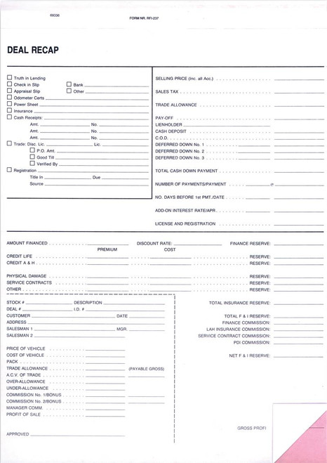 Deal Recap, 8 1/2" x 11 5/8"  -  2 Part, 100 Per Pack (Form #RFI-237)