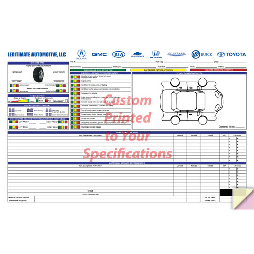 Custom Multi-Point Inspection Forms - 1 Color Black 1 Side, 11" x 17"  Edge Glued - 3 Part, 500 Minimum