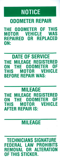 Odometer Repair Label, 1 1/2" x 4", 25 Per Pack (Form #ORL)