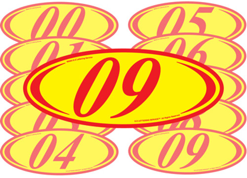 Red & Yellow Two Digit Oval Year Model Signs