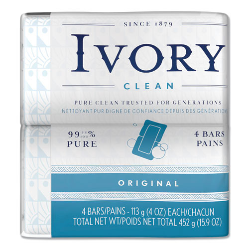 Ivory Bar Soap, Original Scent, 4 oz, 4/Pack, 18 Packs/Carton
