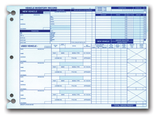 Vehicle Inventory Record - A-542 - QTY. 50