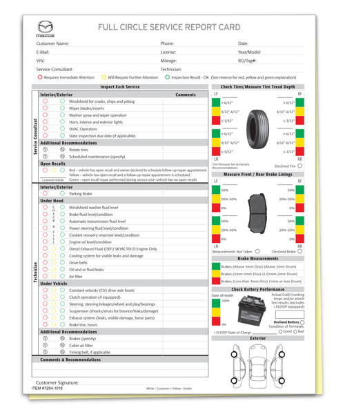 Mazda Multi-Point Vehicle Checkup - 2 PART - QTY. 250