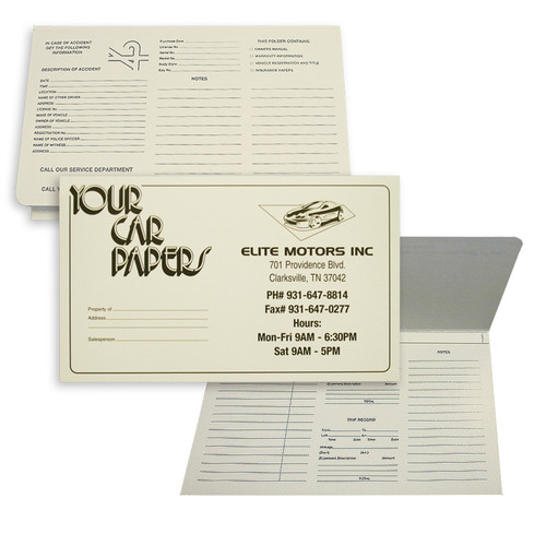 Imprintable Cardstock 9-7/8"X6" "Your Car Papers" Document Folder