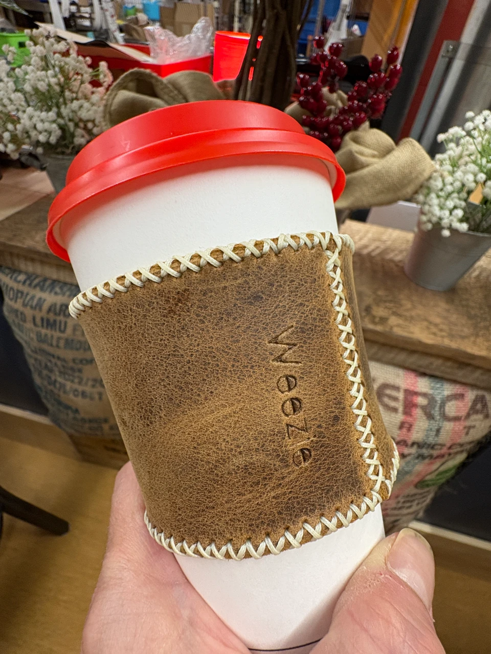 Deluxe Java Jacket - Leather Cup Holder - The Creemore Coffee Company Inc.