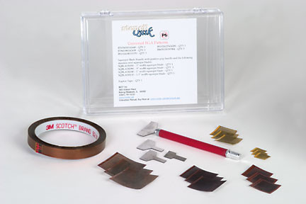BGA rework kit featuring a variety pack of BGA stencils for rework and 