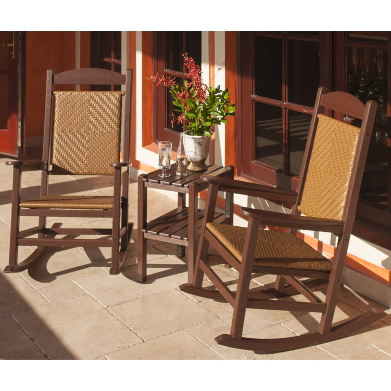 POLYWOOD Outdoor Rocking Chairs Outdoor Furniture Plus   Polywood Presidential Woven Rocker 3 Piece Set 47  39813.1646962145 