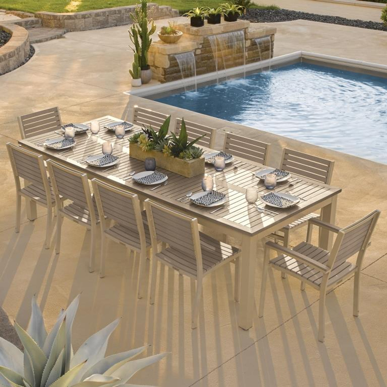 Oxford Garden Travira All Tekwood 10 Seat Rectangular Dining Set