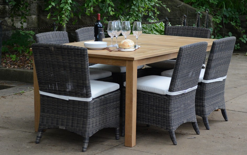 Teak Table with Wicker Chairs Set|Patio Dining for Sale