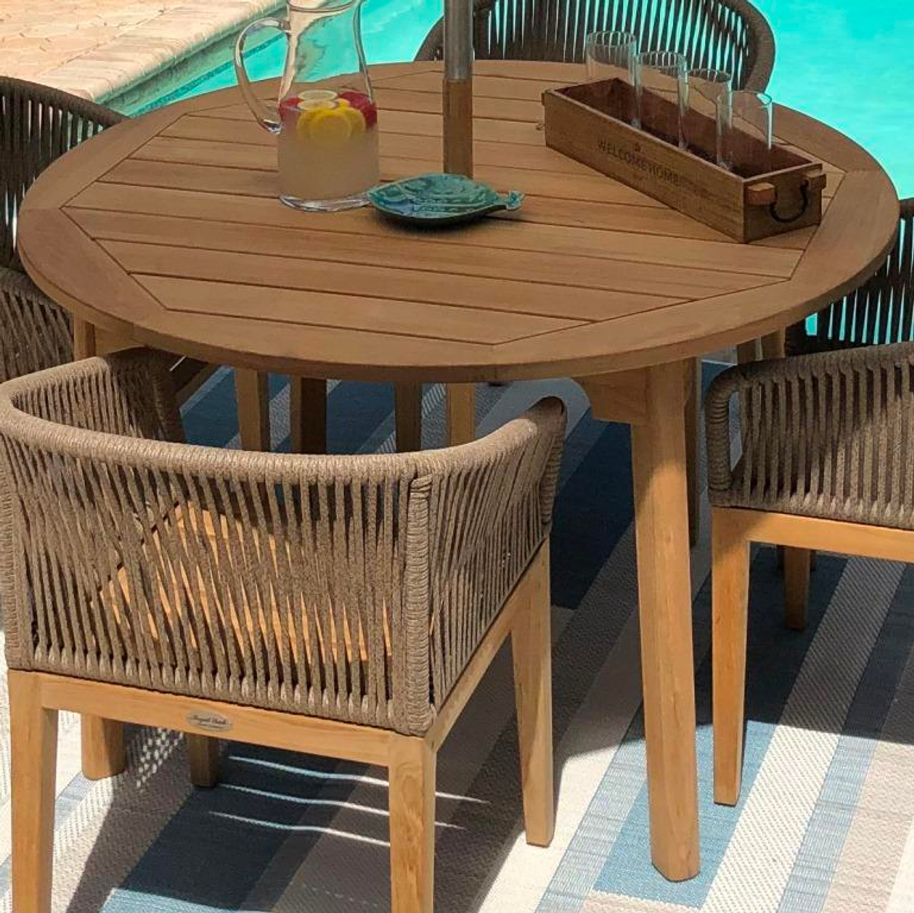 Round teak patio 2025 table and chairs