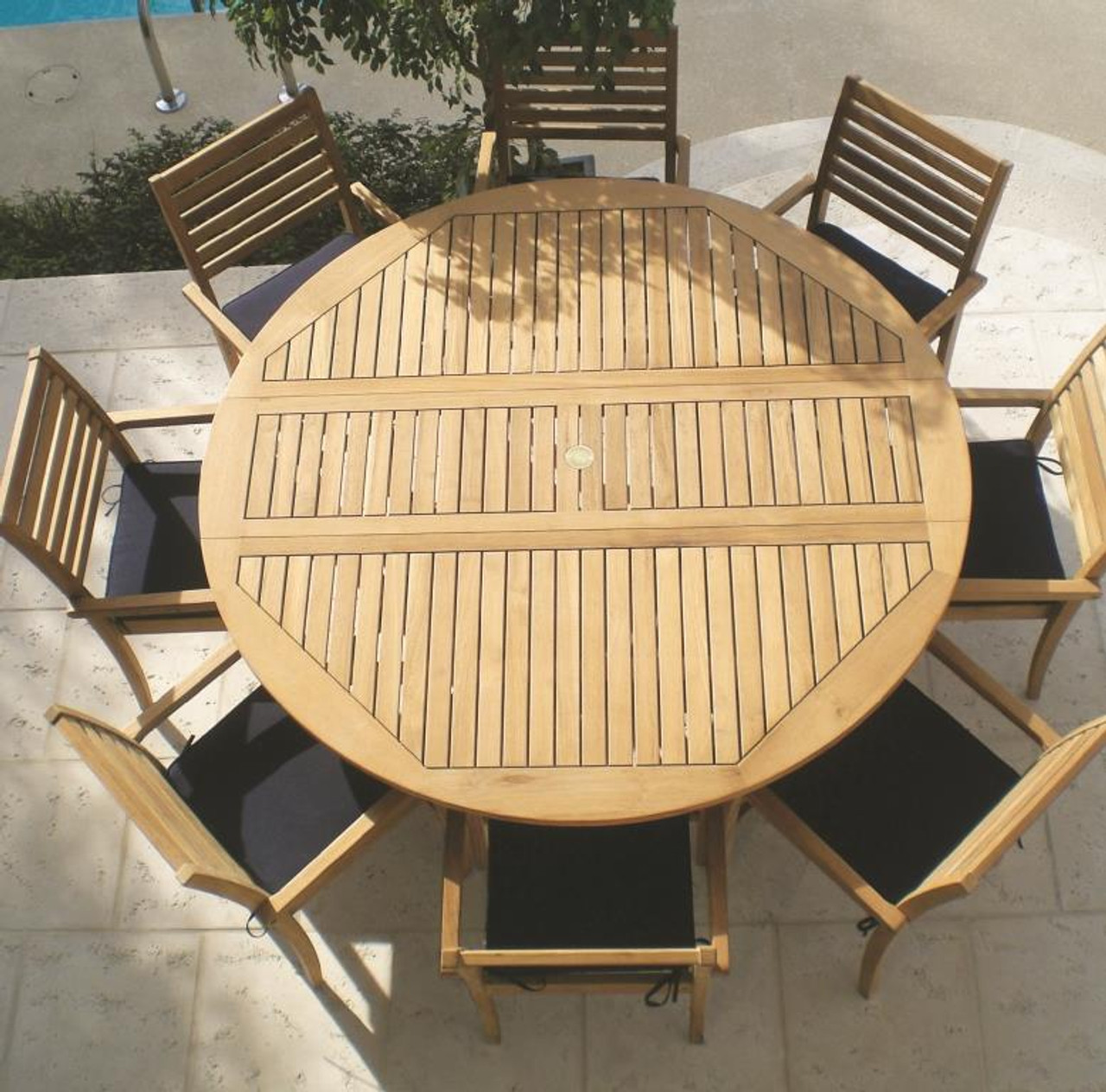 Royal Teak 6 Round Drop Leaf Table Set with 8 Avant Chairs