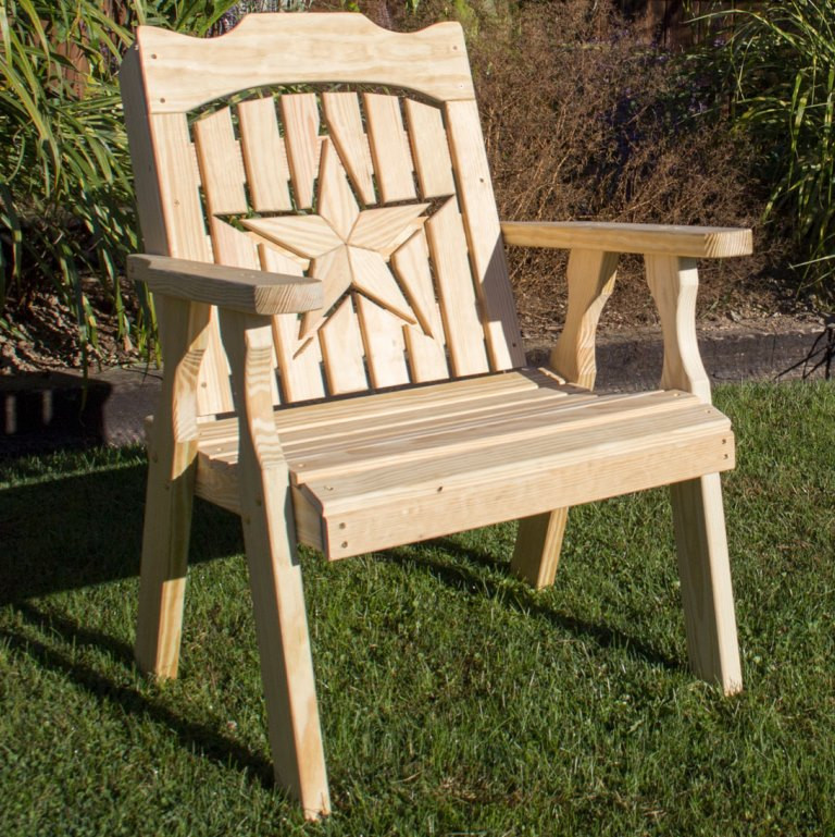 Star Cutout Yellow Pine ChairOutdoor Seating for Sale
