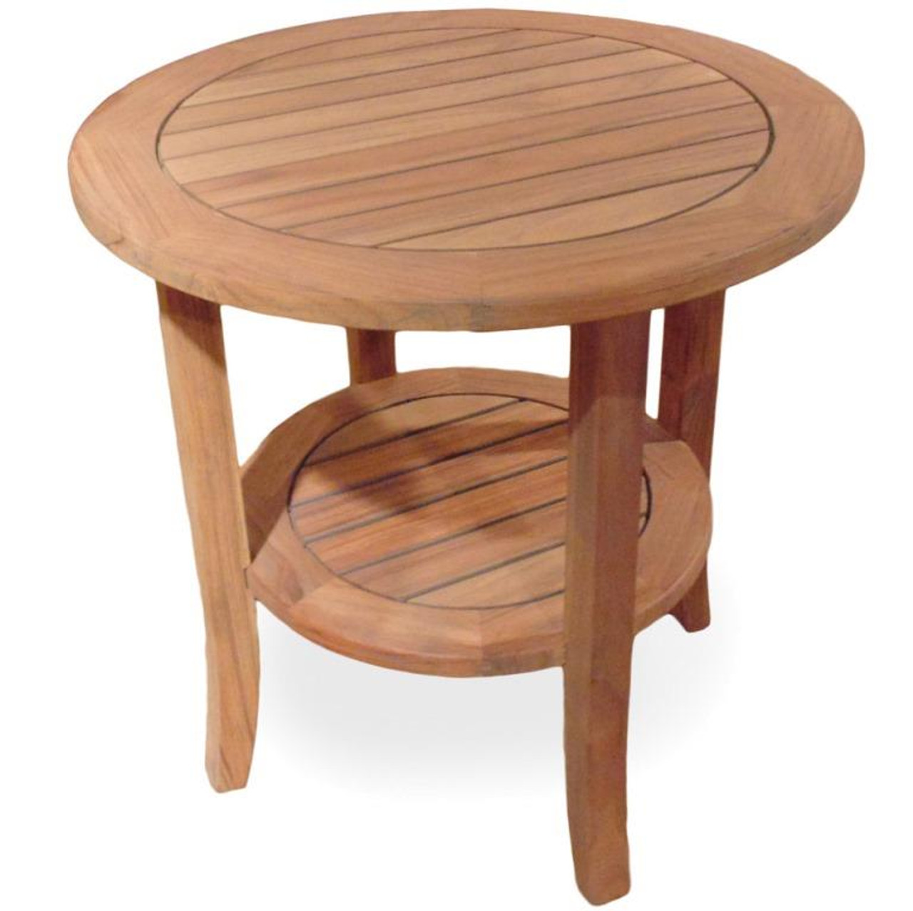 Lloyd Flanders Teak 24" Tapered Leg Round End Table with Shelf