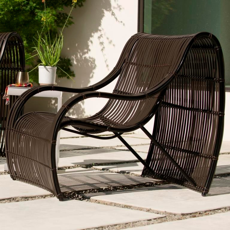 Large Curvy Outdoor Woven Wicker Lounge Chair