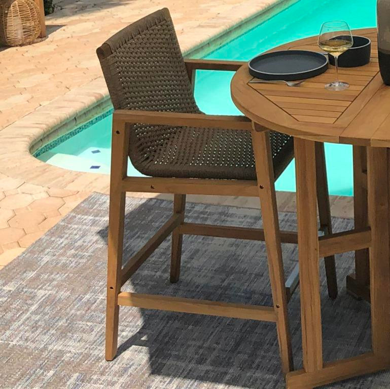 Teak Bar Table Set with Two Bar Chairs