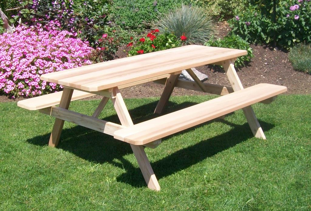 Yellow Pine Wood Picnic Table with Benches & Umbrella Hole