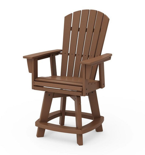 POLYWOOD Nautical  Curved Back Swivel Counter Chair Front in Teak