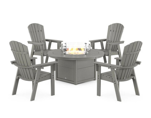 POLYWOOD Nautical Curveback Adirondack Conversation Set with Fire Pit Table in Slate Grey