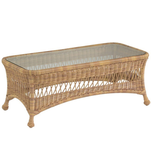 Woodard Wicker Sommerwind Coffee Table w/ Glass Top - Natural Wicker